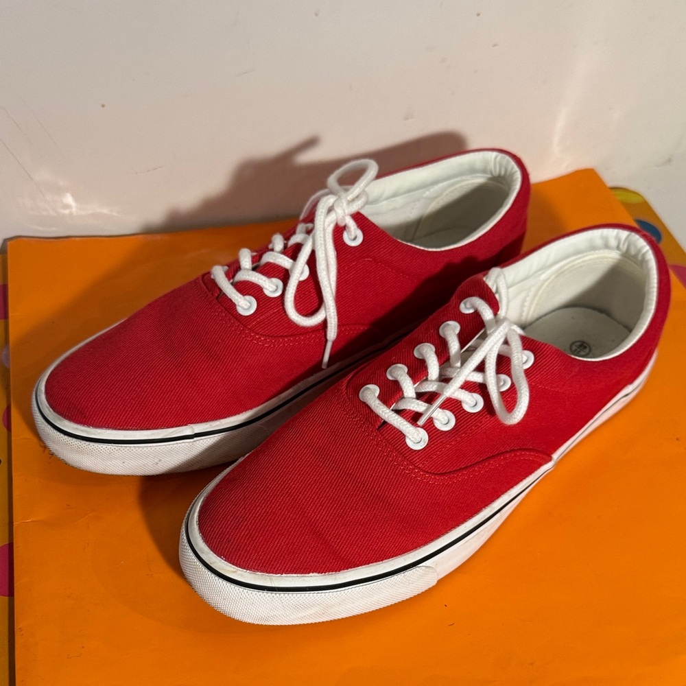 Red Canvas Lace-Up Sneakers
